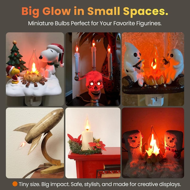 Hompavo Christmas Decorations, Upgraded Flame Light Bulbs, Compact E12 Chandelier Base Candle Flickering Fire Light Bulb for Halloween Party Porch Indoor & Outdoor Home Decor - 6 Pack - Image 3
